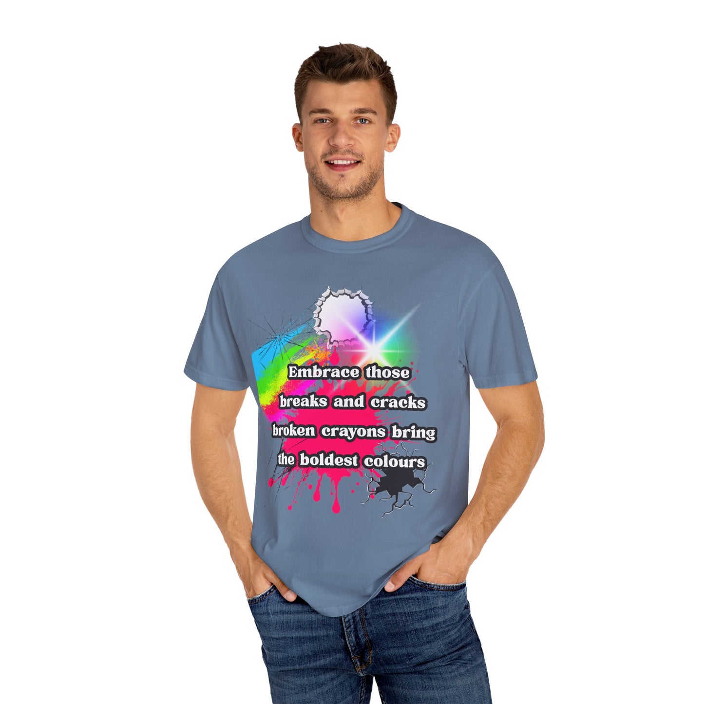 Bold Colors Unisex Garment-Dyed T-Shirt - Embrace the Cracks Design