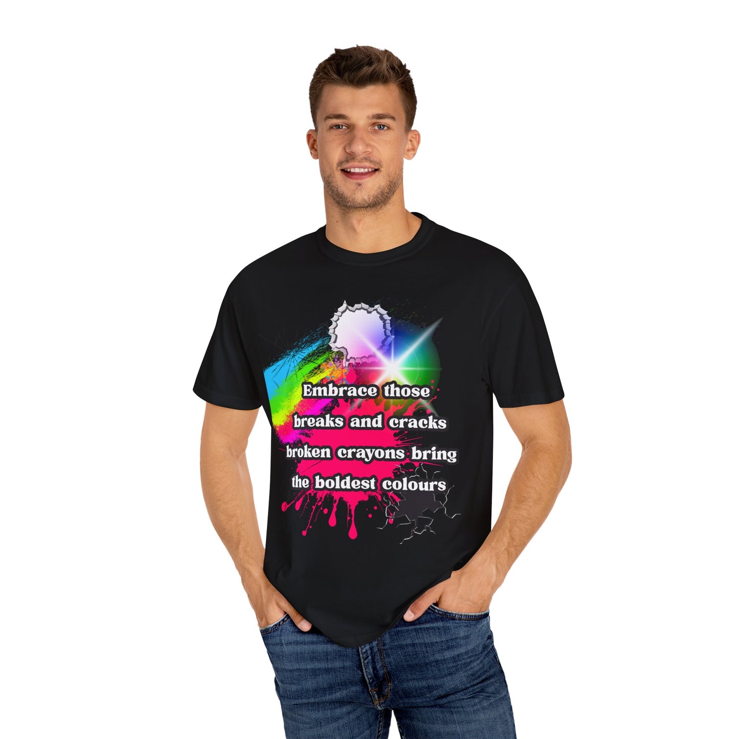 Bold Colors Unisex Garment-Dyed T-Shirt - Embrace the Cracks Design