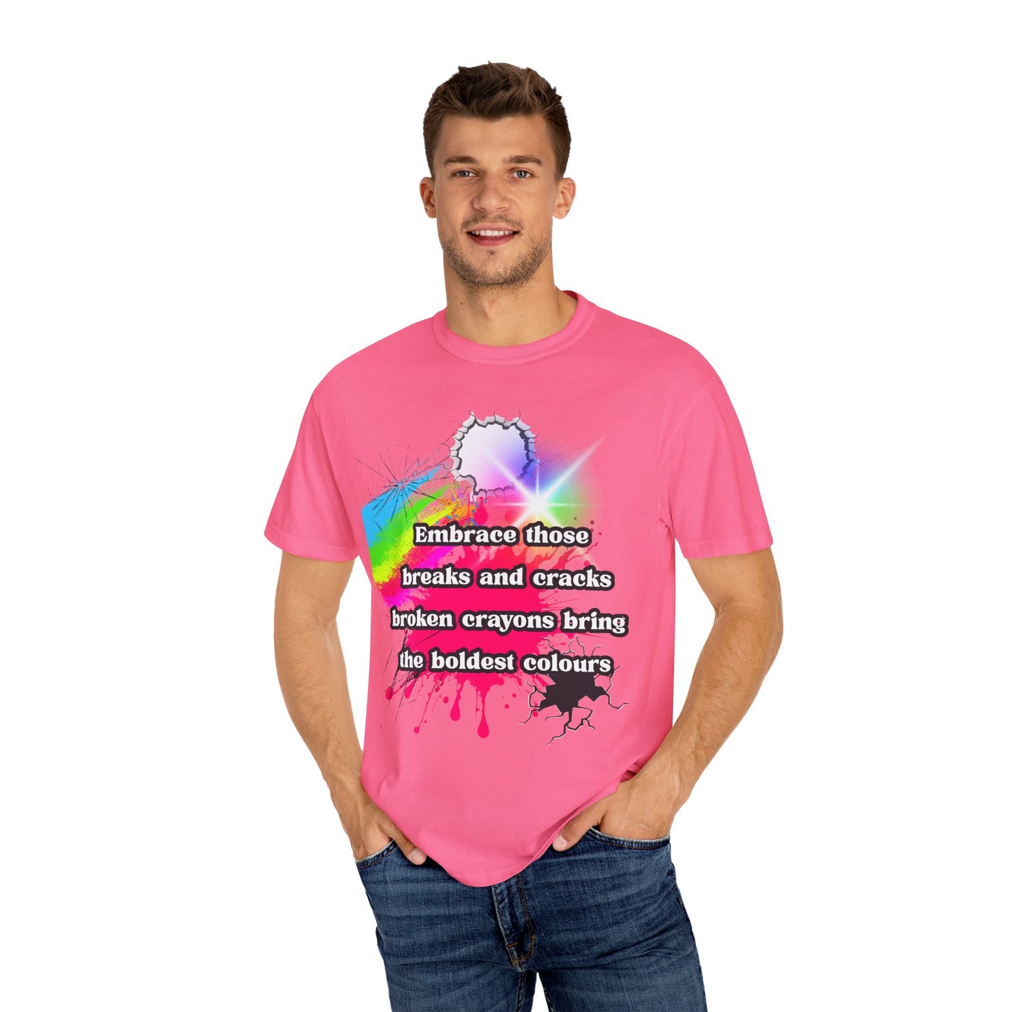 Bold Colors Unisex Garment-Dyed T-Shirt - Embrace the Cracks Design