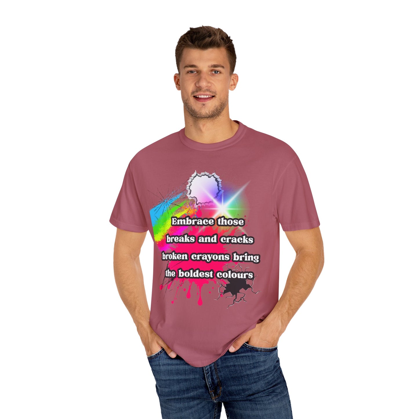 Bold Colors Unisex Garment-Dyed T-Shirt - Embrace the Cracks Design