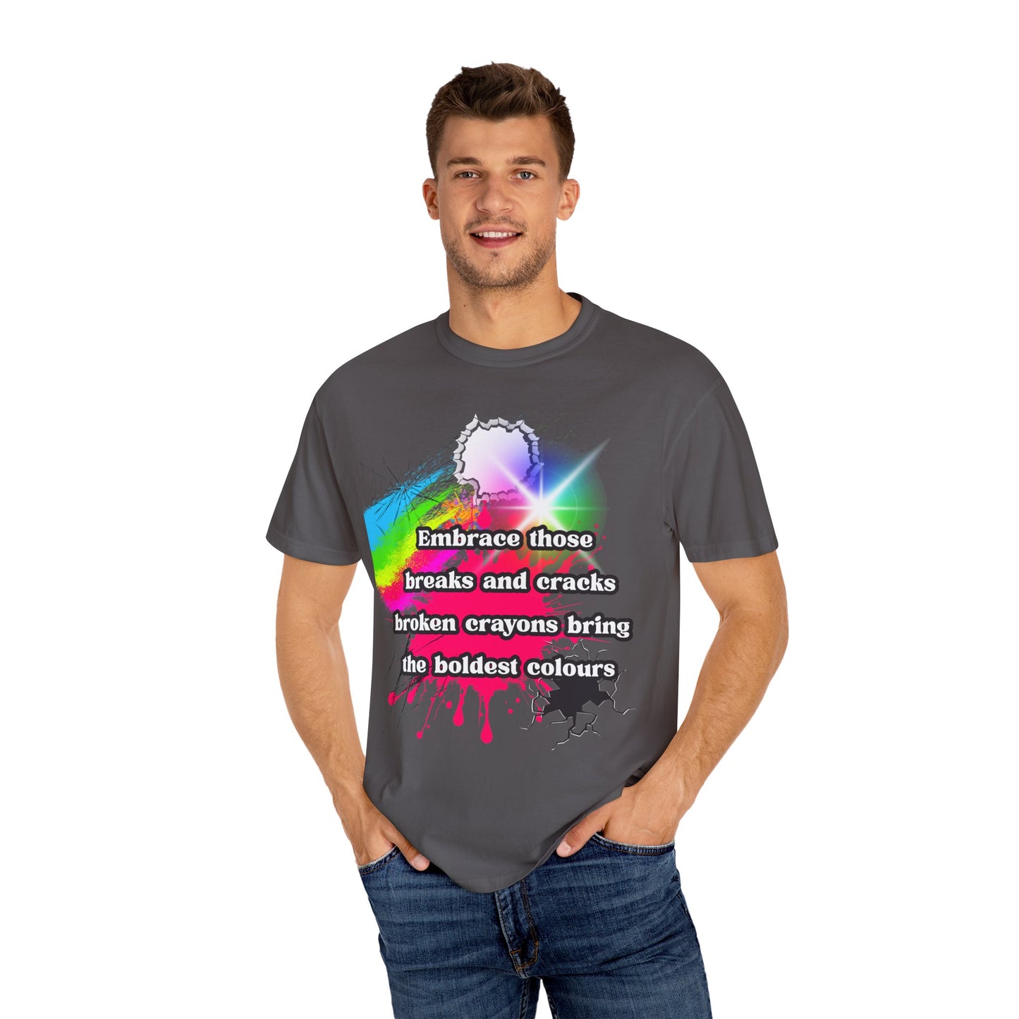 Bold Colors Unisex Garment-Dyed T-Shirt - Embrace the Cracks Design