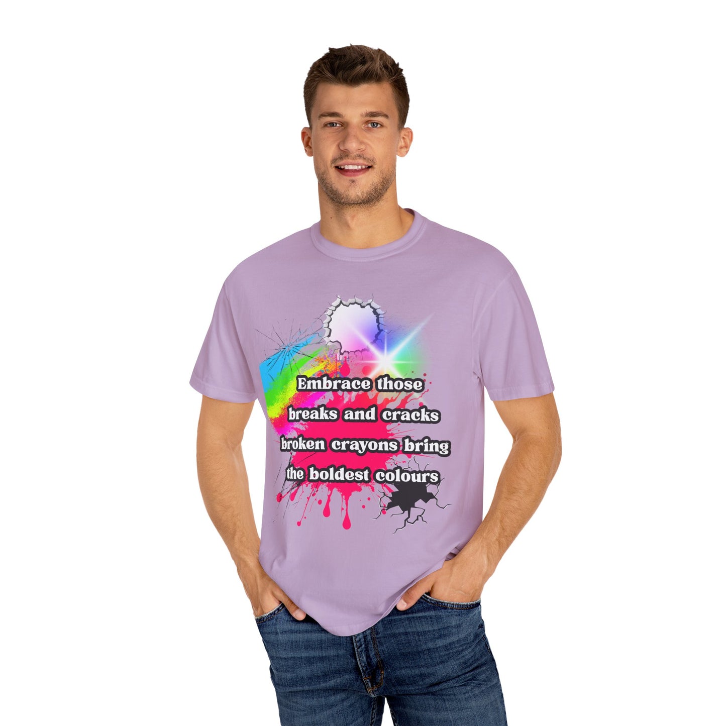 Bold Colors Unisex Garment-Dyed T-Shirt - Embrace the Cracks Design