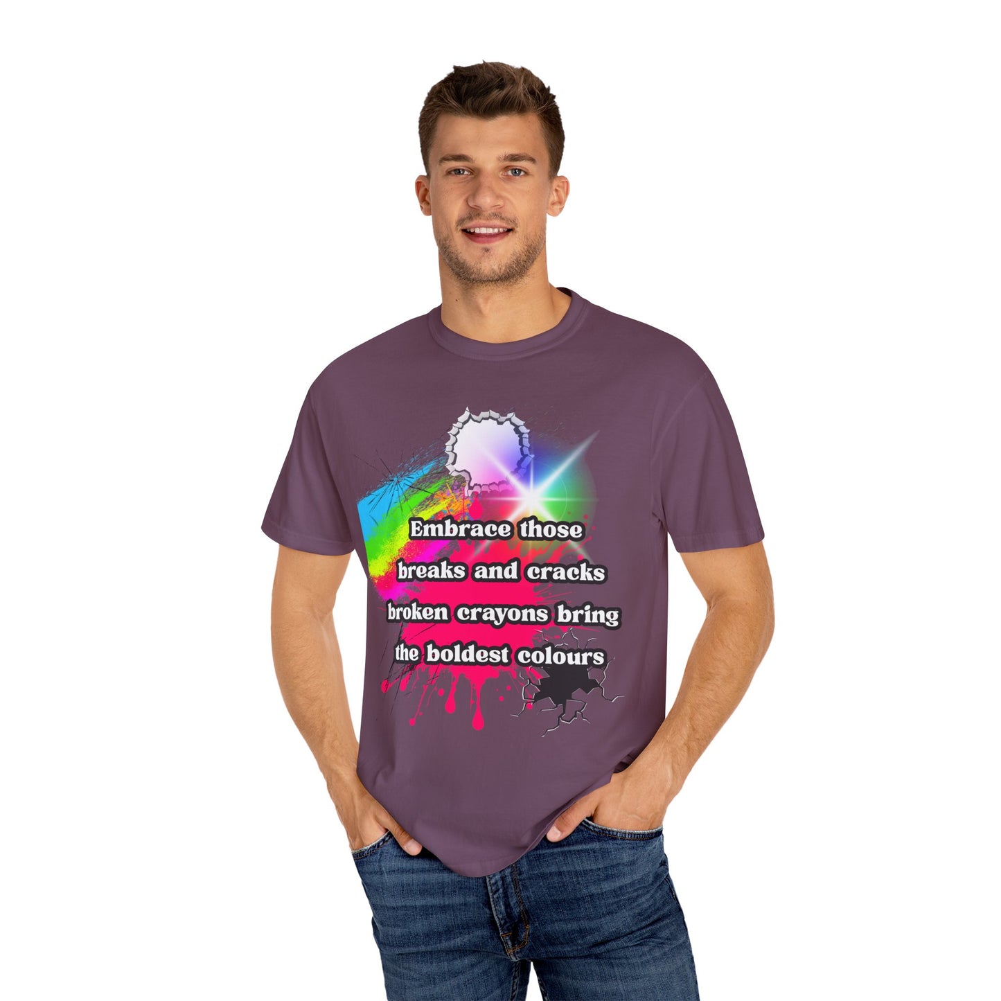 Bold Colors Unisex Garment-Dyed T-Shirt - Embrace the Cracks Design