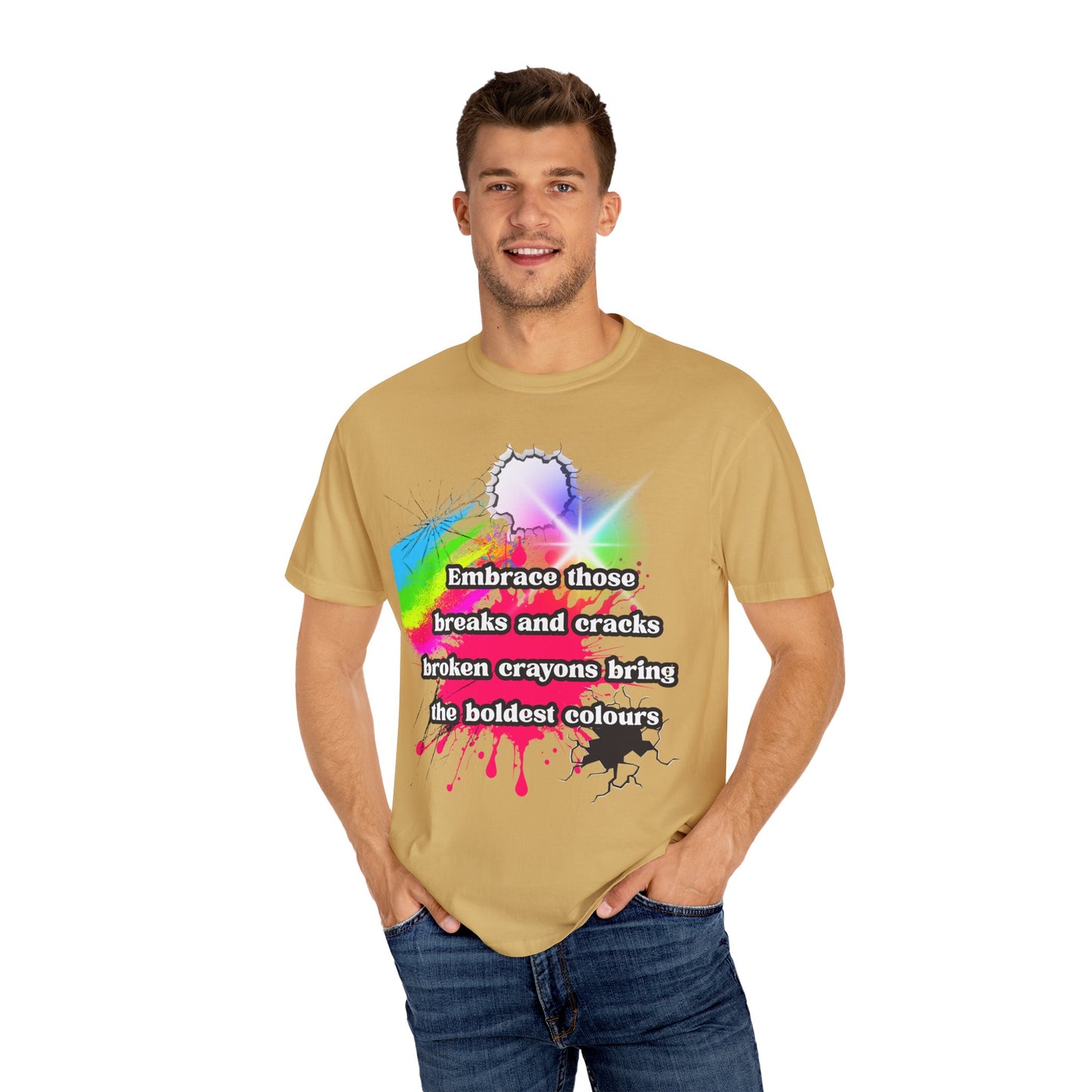 Bold Colors Unisex Garment-Dyed T-Shirt - Embrace the Cracks Design