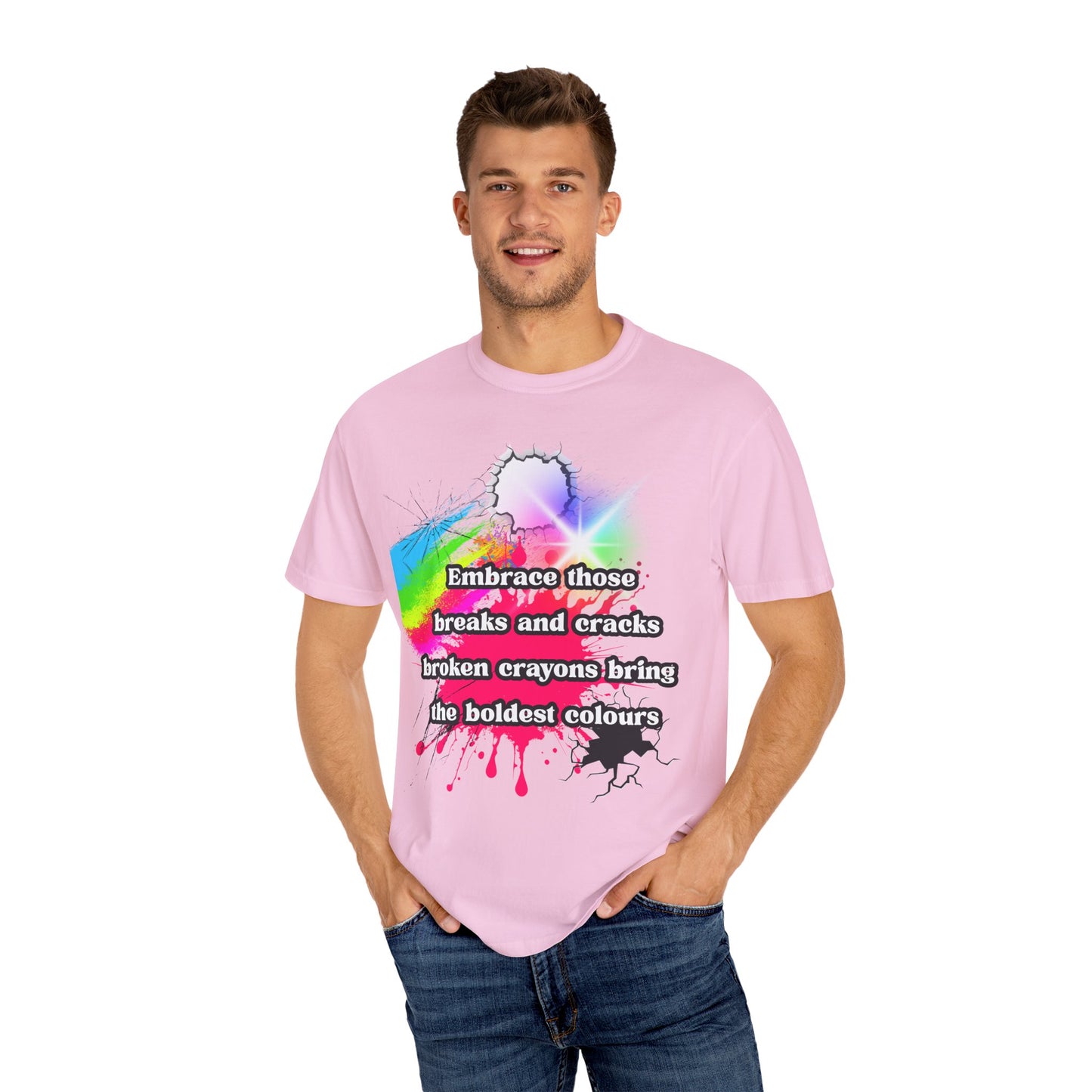 Bold Colors Unisex Garment-Dyed T-Shirt - Embrace the Cracks Design