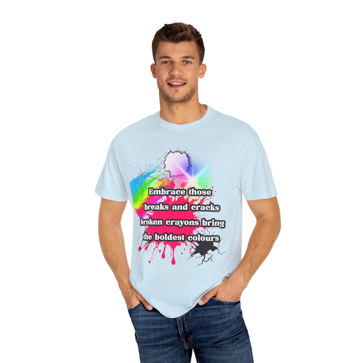 Bold Colors Unisex Garment-Dyed T-Shirt - Embrace the Cracks Design