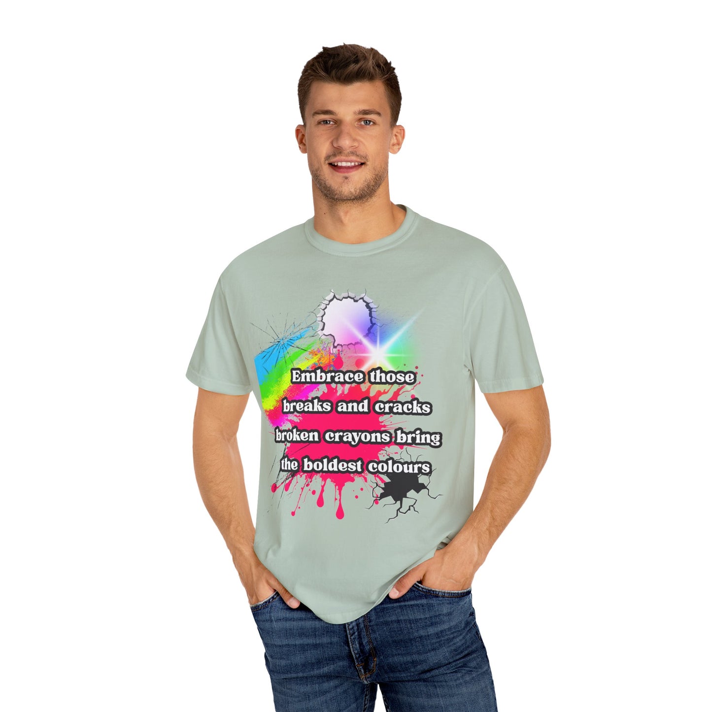 Bold Colors Unisex Garment-Dyed T-Shirt - Embrace the Cracks Design